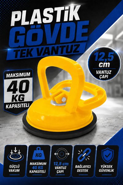 Zephoo Plastik Gövde Tekli Vantuz 12,5 cm – 40 Kg Taşıma Kapasiteli Cam Taşıma Vantuzu, Fayans Kaldırma Aparatı, Seramik ve Mermer Taşıma Tutucu, Güçlü Vakumlu Vantuz