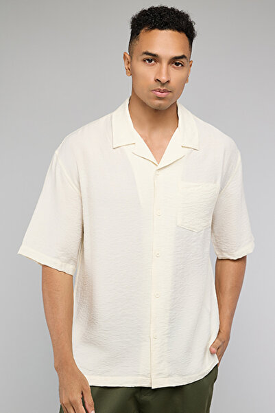 R&B Crinkled Shirt with Revere Collar and Short Sleeves