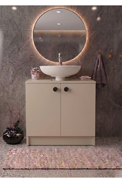 EGN WOODS Kum Beji Lavabo Altı Banyo Dolabı - 2 Kapaklı 2 Bölmeli Modüler Dep...