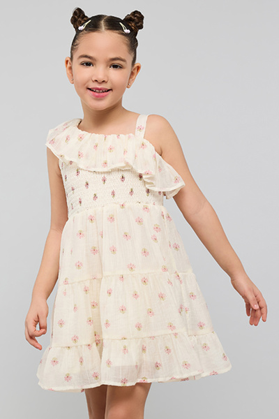 R&B Printed Sleeveless Dress with Asymmetric Neck