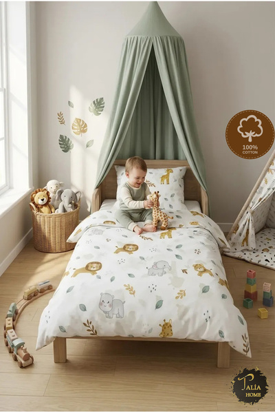 Talia Home طقم غطاء لحاف للأطفال مفرد من القطن بنسبة 100% بنمط حيوانات السفار...