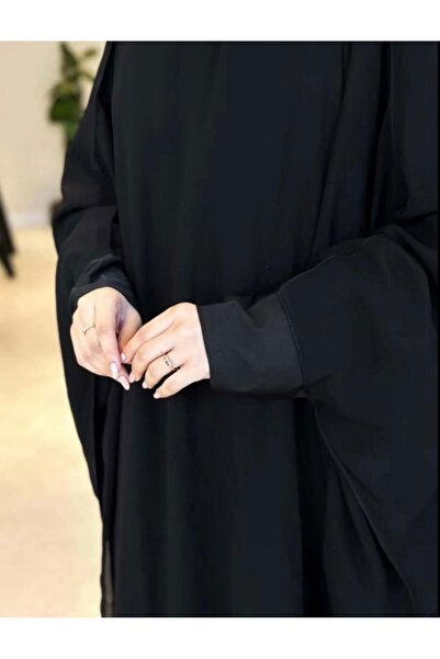 WAHAJ DRESSES Royal black chiffon veil with stretch sleeves