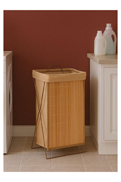 Generic Bamboo Laundry Basket with Metal Frame and Removable Lining