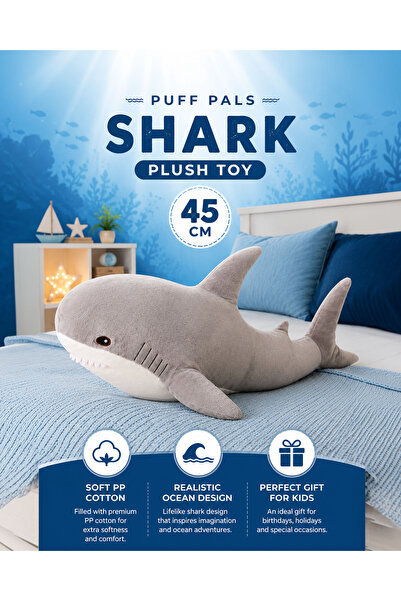 Puff pals 45CM Shark Plush Toy Large Soft Stuffed Animal Realistic Ocean Shar...