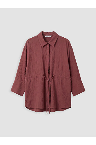 LC Waikiki Burgundy Striped Oversize Dobby Women's Shirt
