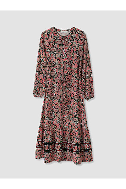 LC Waikiki Black Crew Neck Patterned Dress