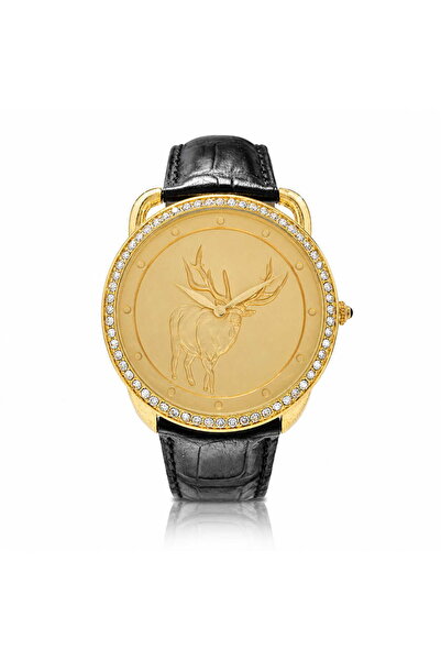 Watch Ceas elegant auriu cu cristale decorative si model cerb reliefat