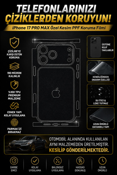 Drive Detailing İphone 17 Pro Max Uyumlu PPF Kaplama Tek Parça Arka Ve Yanlar...