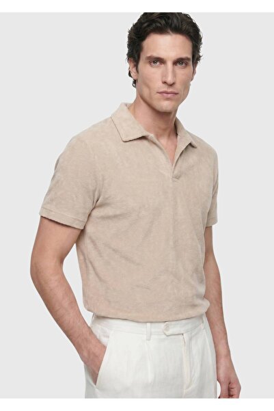 Ramsey Beige Plain Cotton Blend T-Shirt