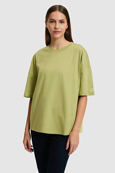 U.S. Polo Assn. تي شيرت نسائي أخضر برقبة دائرية 50323529-VR016
