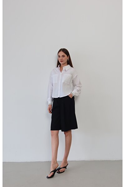 Myra Fashion Sırtı Yazılı Çift Cepli Düşük Omuzlu Dökümlü Günlük Gömlek