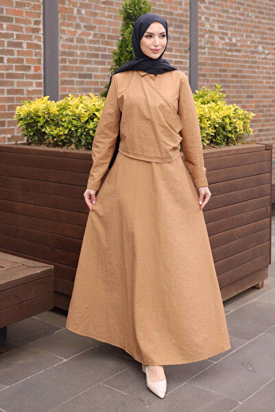 İmajButik Biscuit Button Detailed Dress