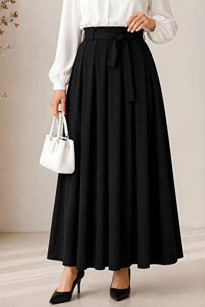 İmajButik تنورة مطوية بحزام خصر أسود