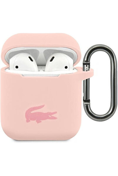 Lacoste Θήκη σιλικόνης με γάντζο σε ροζ χρώμα για Apple AirPods 1 / AirPods 2