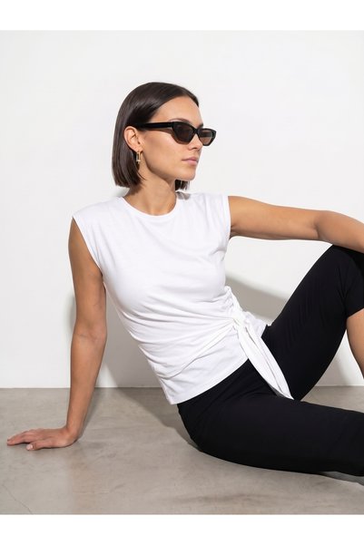 Dilvin 32724 100% Cotton T-Shirt with Tie-Up Detail