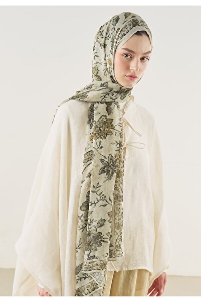 Freshscarfs Ethnıc Blossom Desen Soft Viskon Şal Bej