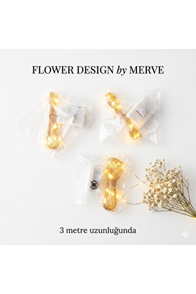 Flower desıgn by Merve FLOWER DESIGN Peri Led Işık Pilli Şeffaf Kablolu Sarı ...