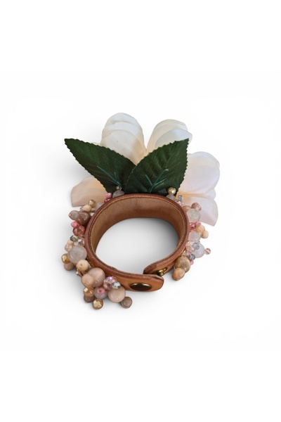 Enanice Handmade Camel Skin Bracelet with Beads, Stones and Flowers