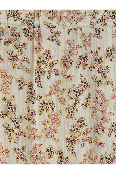 LC Waikiki Ecru Elastic Waist Floral Ruffle Skirt