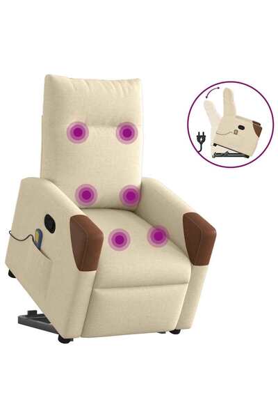 vidaxl Fotoliu masaj rabatabil cu ridicare, crem, material textil