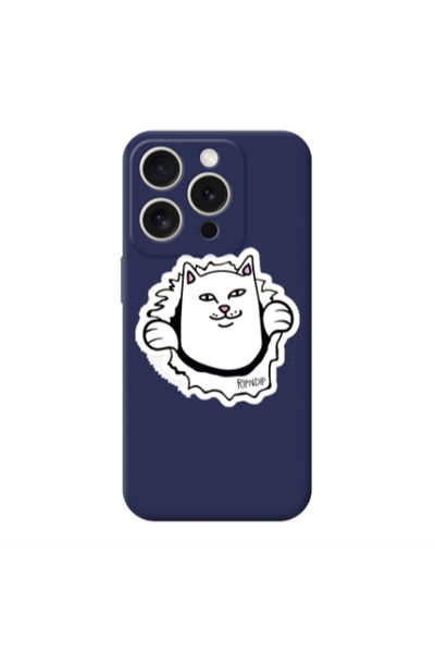 Other Apple iPhone 15 Pro White cat Dark blue Colored Silicone TPU Θήκη