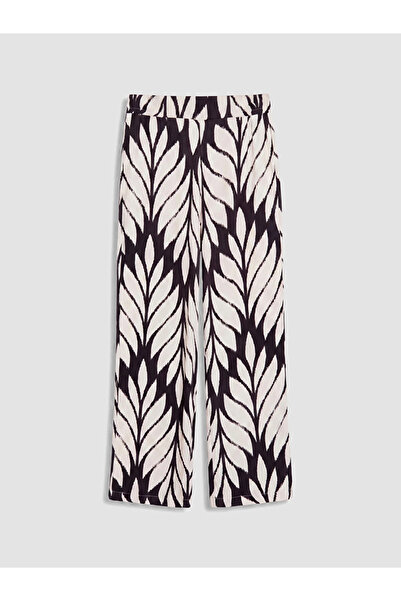 LC Waikiki Ecru Patterned Women's Trousers with Elastic Waist