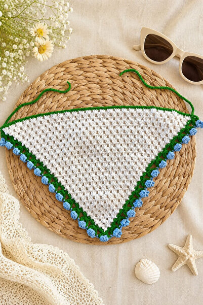 Seyn Accessory Kadın Lavanta Detaylı Örgü Bandana - Ekru/Mavi Saç Aksesuarı