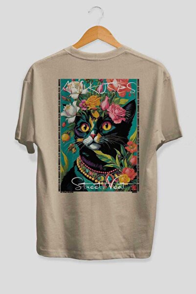Ankhises Tricou oversize bej cu imprimeu Cat For Cat Lovers 83, 100% bumbac, ...