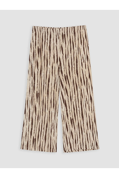 LC Waikiki Brown Elastic Waist Patterned Women's Capri Pants