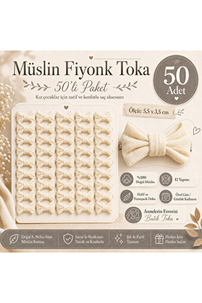 WOWMOM 50 Pieces Muslin Bow Hairpin Set Handmade 100% Natural Muslin Girls' H...