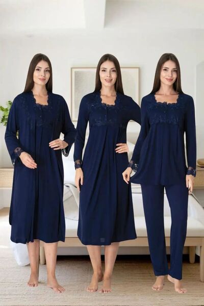 venera Elegant Lace 4-Piece Maternity Pajamas Nightgown Dressing Gown Shootin...