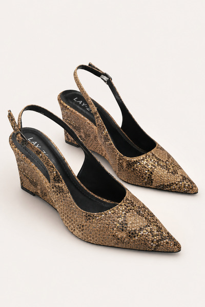 Women Lay-z Pantofi eleganți de damă, maro auriu, cu model de șarpe, cu vârf ...