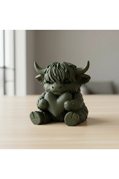 OEM Decorative Figurine Highland Calf with Heart, Symbol of Affection