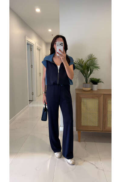 BİRCANÇİL Set de pantaloni și vestă din denim bleumarin Giolsy