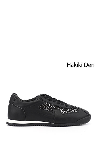 GÖNDERİ(R) Kadın Siyah Lastik Bağcıklı Hakiki Deri Sneaker