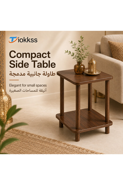 Tiokkss طاولة جانبية خشبية صغيرة، طاولة صغيرة ذات طبقتين مع رف تخزين، طاولة ج...