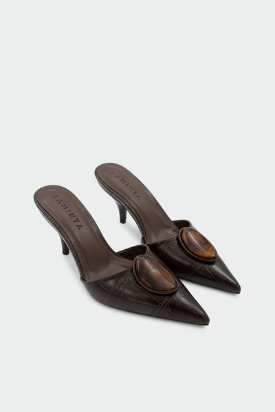 LAMİNTA Rizzoli Natural Stone Detailed Women's Bitter Brown Heeled Slippers