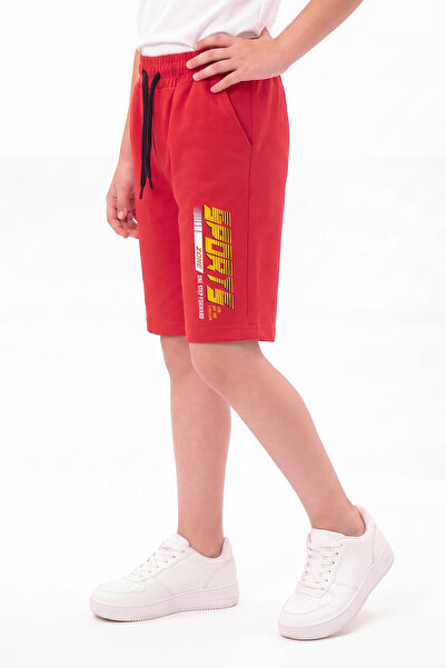 YA KO KİDS Sports Print Detailed Elastic Waist Double Pocket Summer Boys' Capri Pants