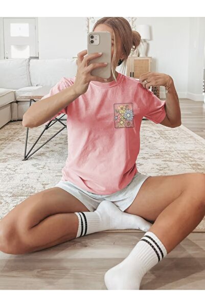PAVRO Unisex Άνετο T-shirt με μικτό σχέδιο και στάμπα