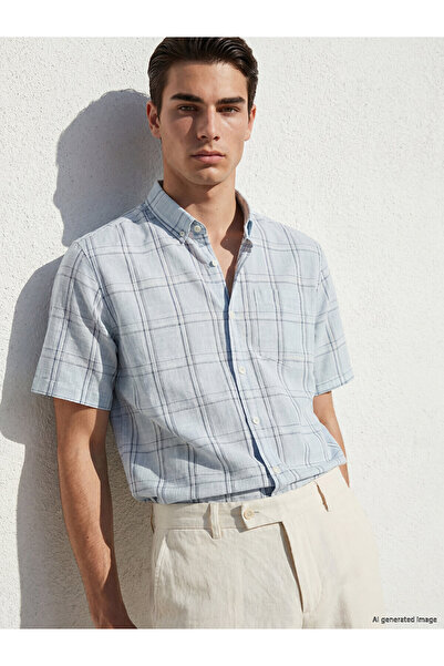 LC Waikiki Nevavm Regular Fit Plaid Poplin Men's Shirt with Difference