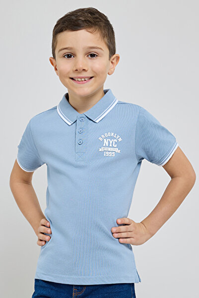 R&B Print Detail Polo T-Shirt with Short Sleeves