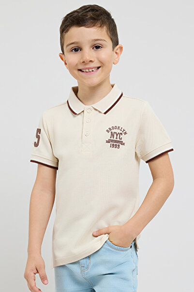 R&B Print Detail Polo T-Shirt with Short Sleeves
