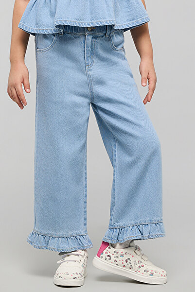 R&B Washed Wide Leg Jeans with Button Closure