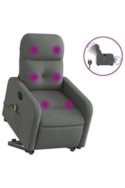 vidaxl Fotoliu electric masaj rabatabil cu ridicare, gri închis textil