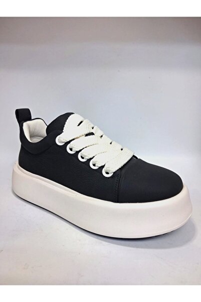 Mira Deri SİYAH- BEYAZ KALIN HALAT BAĞCIKLI 5 CM PLATFORM TABAN RAHAT KALIP E...
