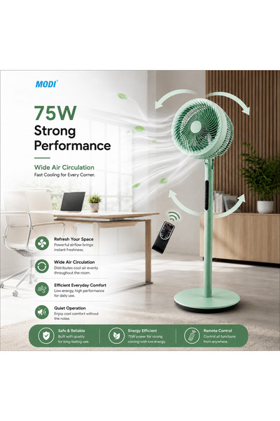 modi 10 Inch Pedestal Fan, 75W Floor Standing Fan with 3 Speed Settings, Osci...