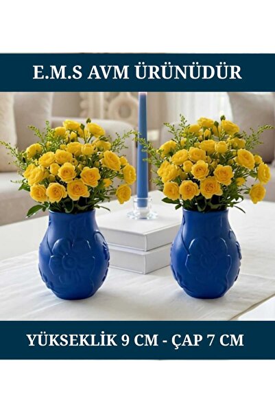 E.M.S AVM 2 Pieces Blue Color Flower Patterned Vase Decorative Vase Decorativ...