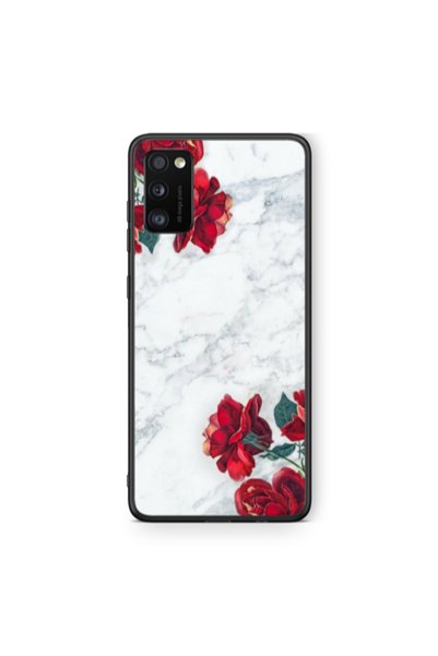 Other Samsung A41 Marble and roses Black Glossy Θήκη