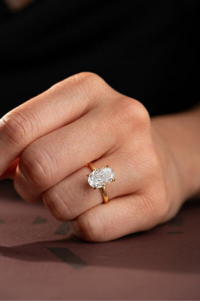 Silvano Jewelry 925 Ayar Gümüş Sarı Oval Taşlı Yüzük