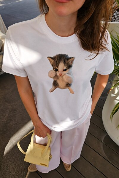 The Champ Clothing Tricou oversize pentru femei, alb, cu imprimeu Scuba Cat –...